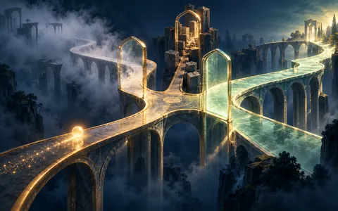 Conceptual illustration generated with ImageGen — Paths through uncertain information