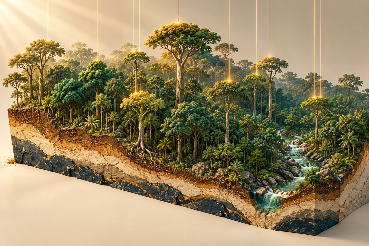 From Laser Waveforms to Forest Carbon: Sampling Design, Scaling, and Conservation of Uncertainty — conceptual cover