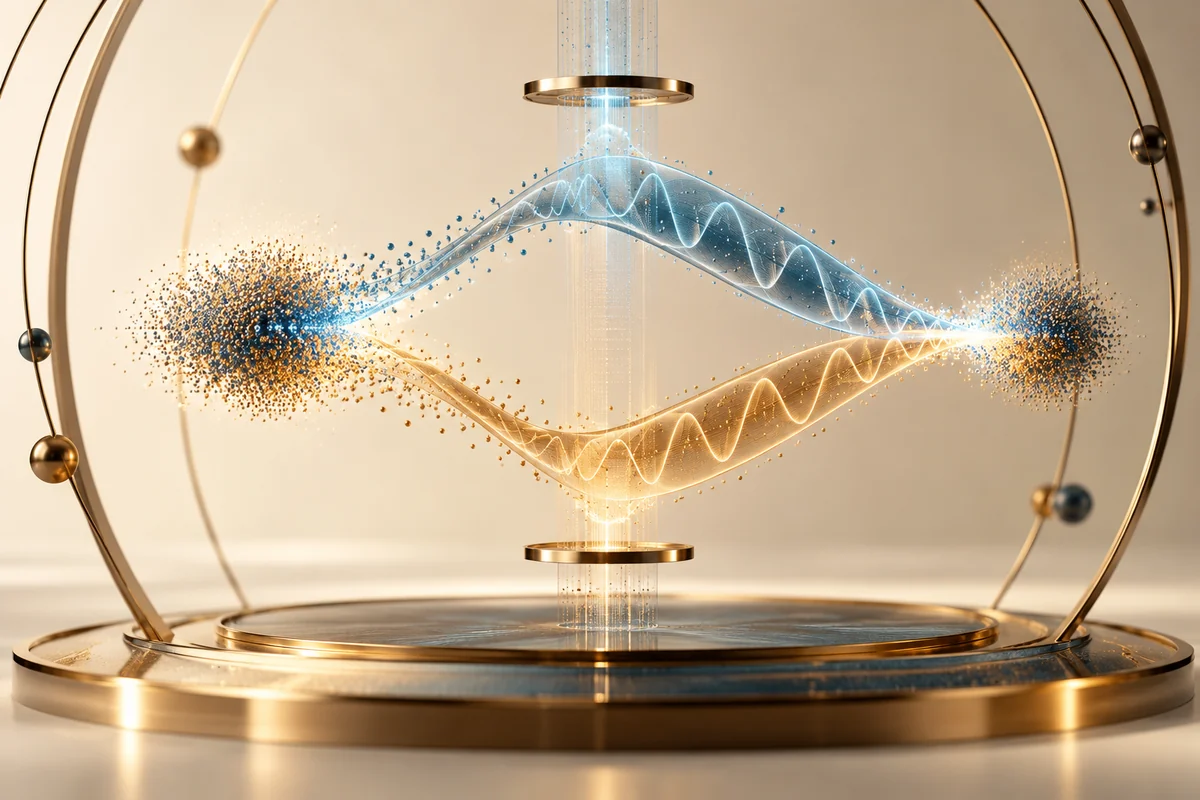 Conceptual editorial illustration for Matter Waves as Accelerometers: Scale Factors, Wavefronts and the Cost of Longer Interrogation