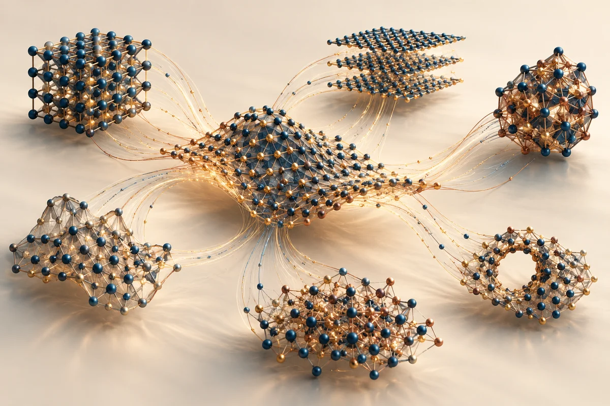 Conceptual editorial illustration for The Force of a Prediction: Transferability, Stability and Uncertainty in Learned Atomic Potentials