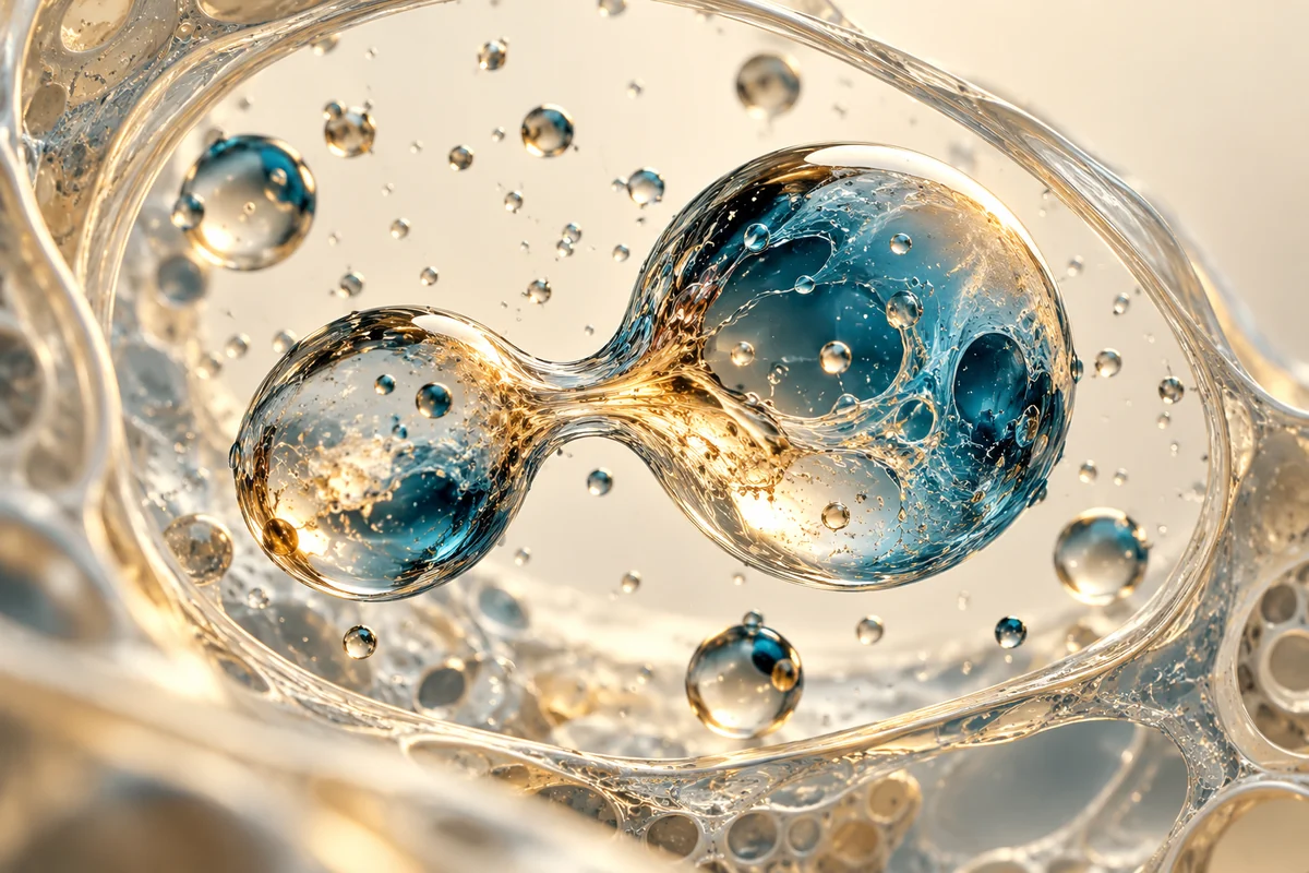Conceptual editorial illustration for When a Droplet Is a Mechanism: Phase Separation, Kinetics and Causal Tests in Cells