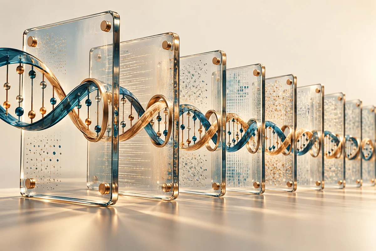 Conceptual editorial illustration for An Archive Made of Molecules: DNA Data Storage, Erasures and End-to-End Reliability