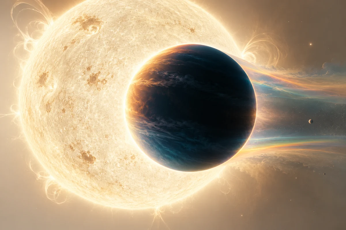 Conceptual editorial illustration for An Atmosphere through a Spectrum: Clouds, Stellar Contamination and Exoplanet Retrieval