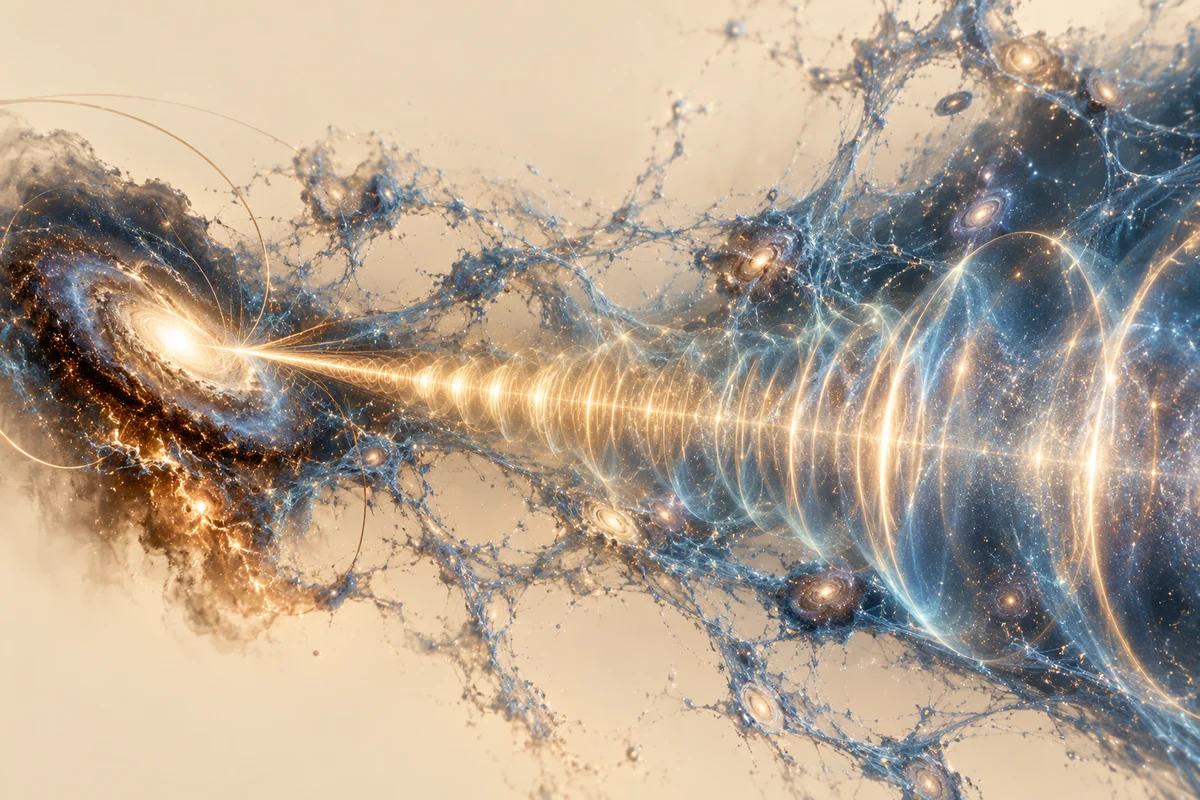 Conceptual editorial illustration for Weighing Invisible Matter with Fast Radio Bursts: Dispersion, Host Galaxies and Selection