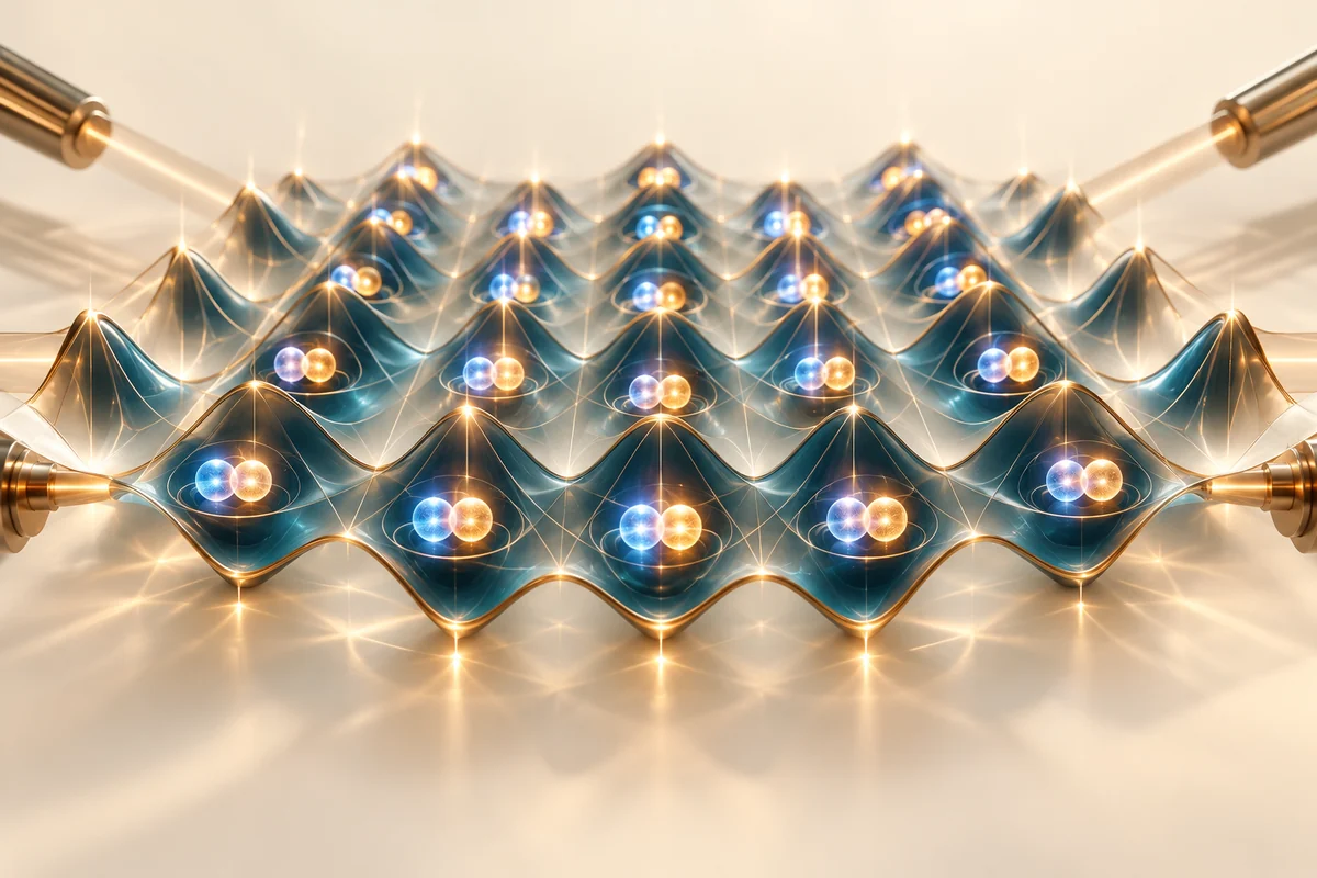 Conceptual editorial illustration for Learning from an Artificial Lattice: What Fermi-Hubbard Quantum Simulators Actually Measure