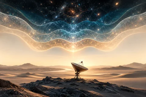 Conceptual editorial illustration for Listening beneath the Foreground: Calibration and Identifiability in Cosmic-Dawn Radio Experiments
