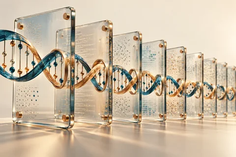 Conceptual editorial illustration for An Archive Made of Molecules: DNA Data Storage, Erasures and End-to-End Reliability