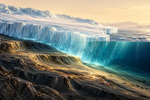 Conceptual editorial illustration for The Geometry of Ice-Sheet Instability: Grounding Lines, Feedbacks and Forecast Horizons