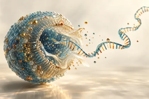 Conceptual editorial illustration for Beyond Encapsulation: The Multistage Transport Problem of Messenger RNA Delivery